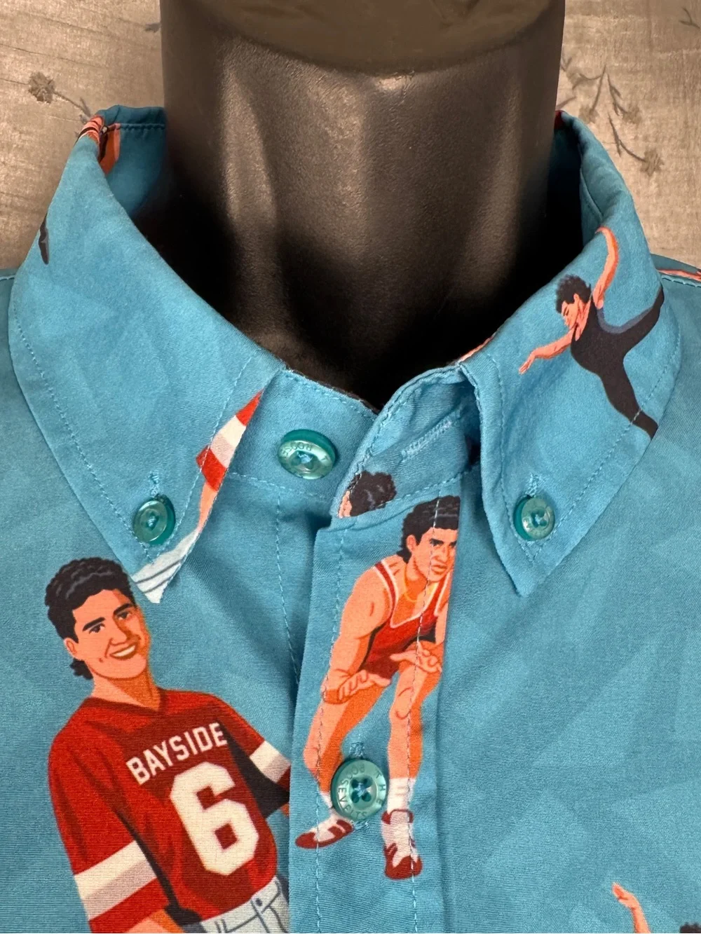 RSVLTS Saved By The Bell Shirt Mens XL AC Slater Triple Threat Button Up Blue